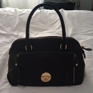 Chic Black Satchel with Gold Accents
